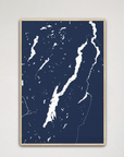 Lake George vertical canvas map, Navy, Natural Oak
