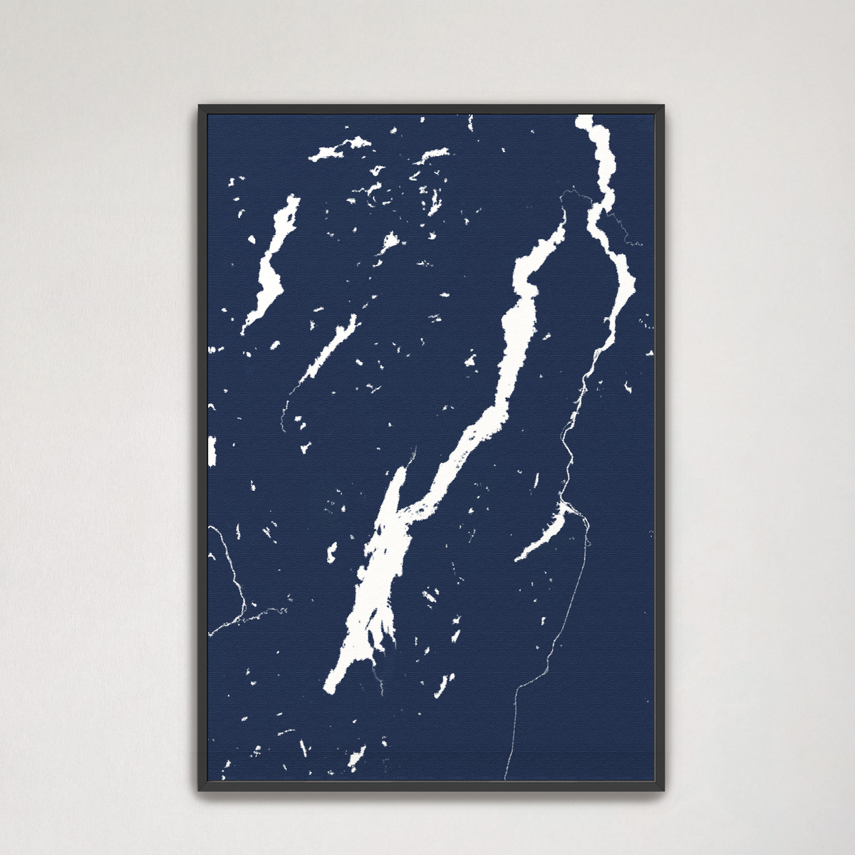 Lake George vertical canvas map, Navy, Black Frame