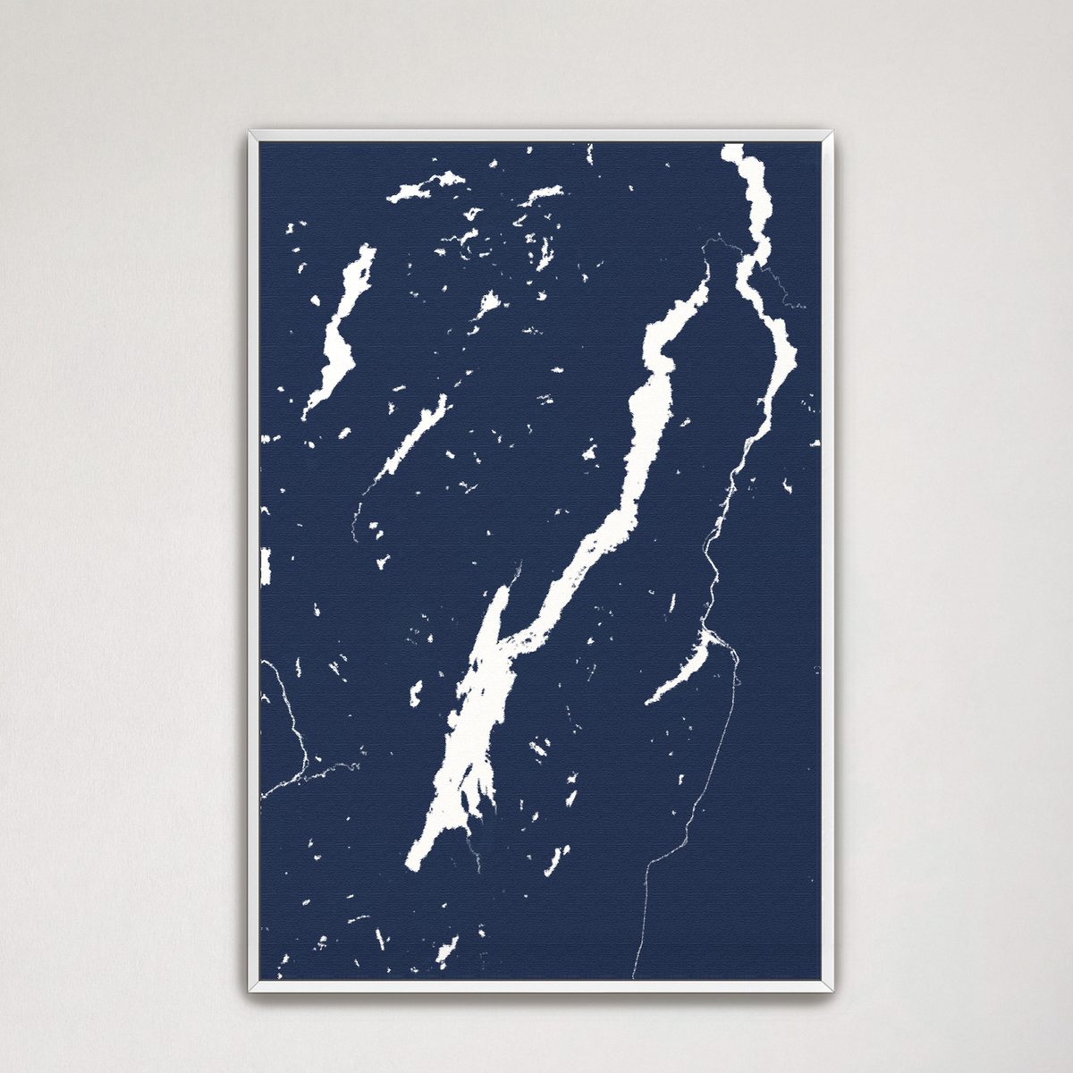 Lake George vertical canvas map, Navy, White Frame