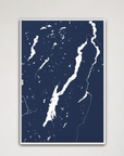 Lake George vertical canvas map, Navy, White Frame