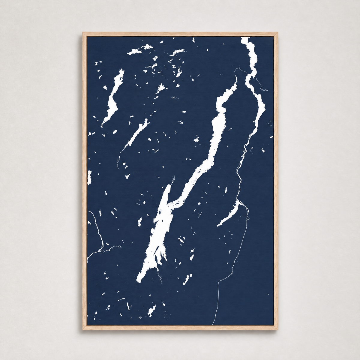 Lake George vertical canvas map, Navy, Light Wood