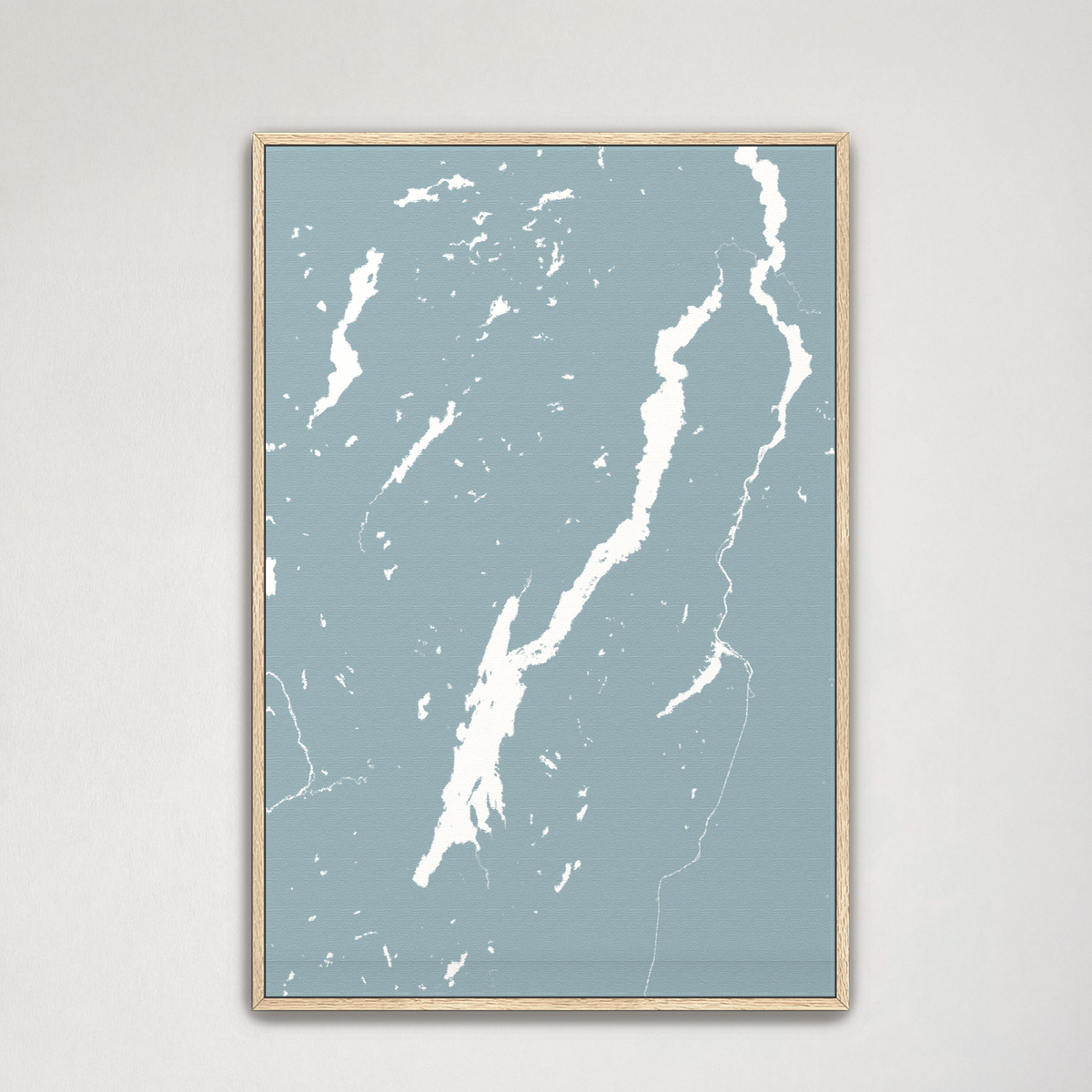 Lake George vertical canvas map, Soft Blue, Natural Oak