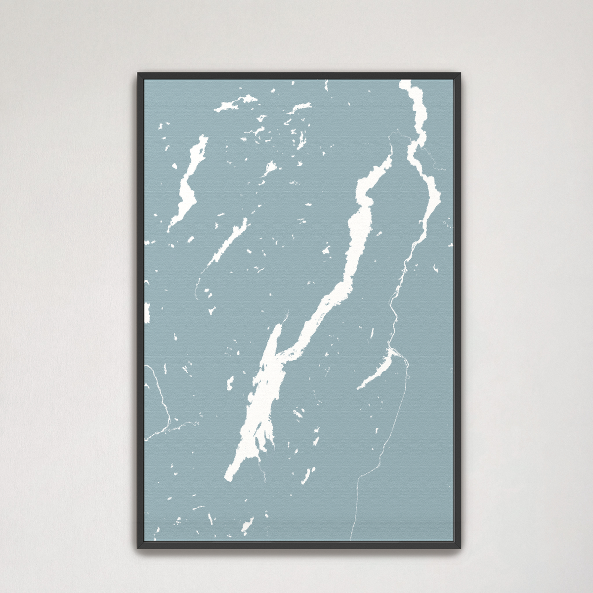Lake George vertical canvas map, Soft Blue, Black Frame