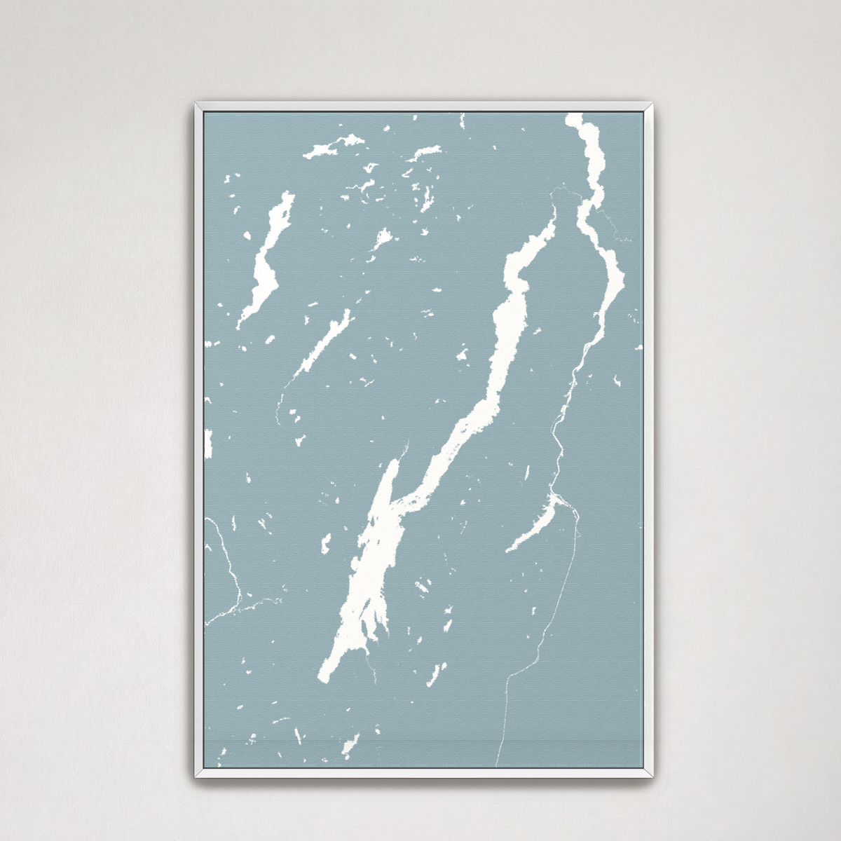 Lake George vertical canvas map, Soft Blue, White Frame