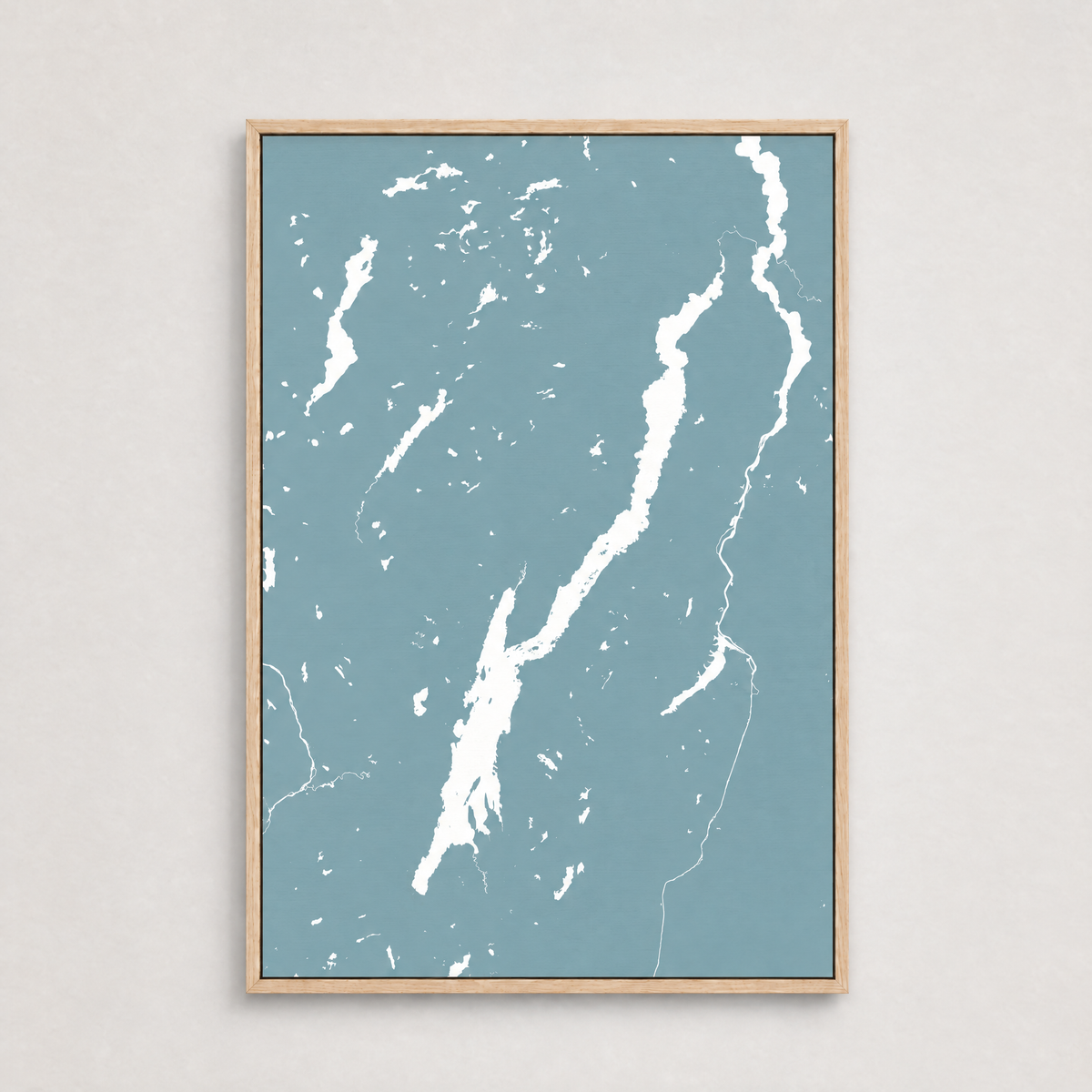 Lake George vertical canvas map, Soft Blue, Light Wood