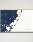 Long Beach Island horizontal canvas map, Navy, Natural Oak