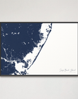 Long Beach Island horizontal canvas map, Navy, Black Frame