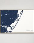 Long Beach Island horizontal canvas map, Navy, Light Wood