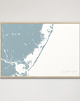 Long Beach Island horizontal canvas map, Soft Blue, Natural Oak