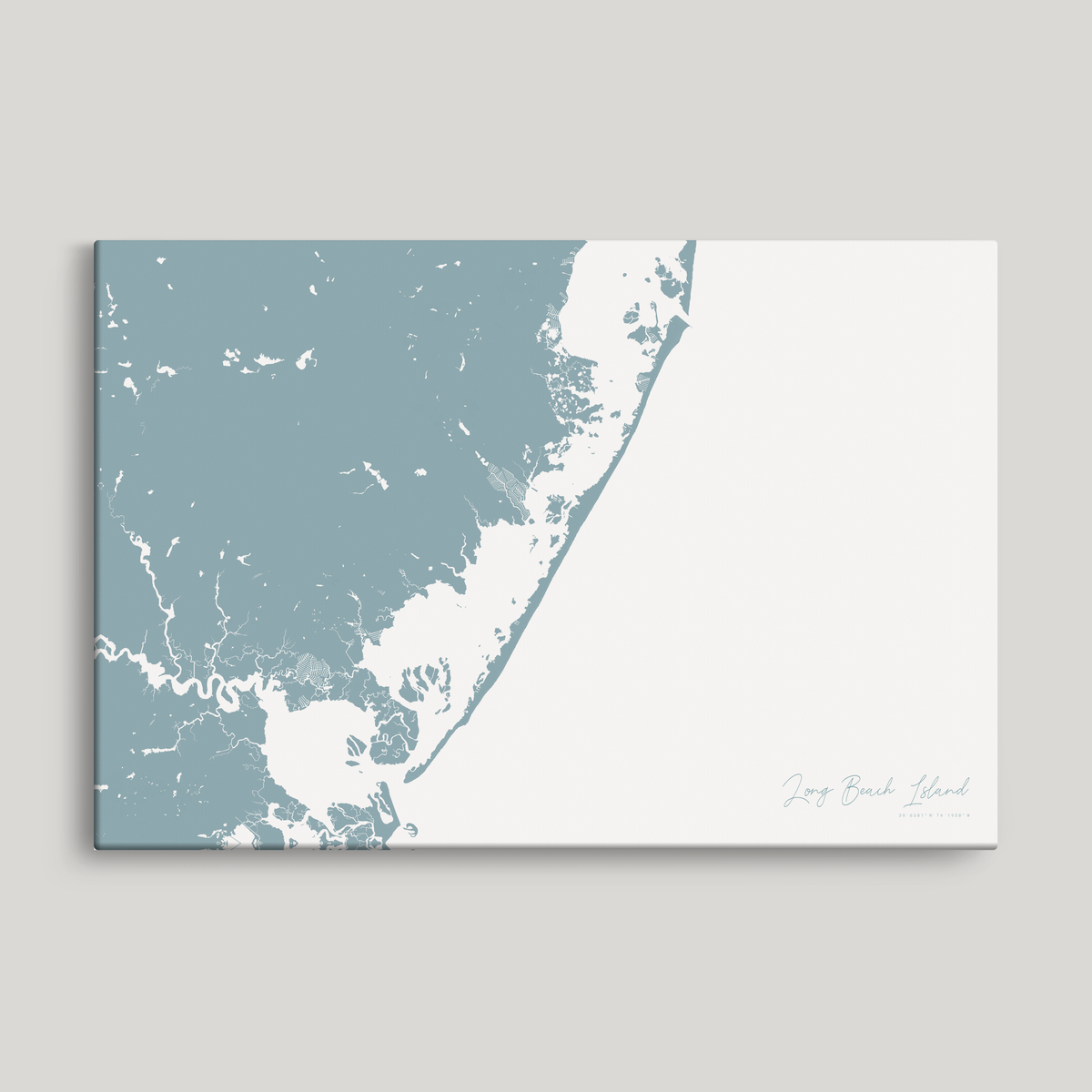 Long Beach Island horizontal canvas map, Soft Blue, No Frame