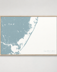 Long Beach Island horizontal canvas map, Soft Blue, Light Wood