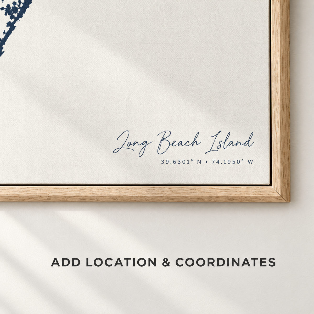 Long Beach Island vertical canvas map in Navy, location and coordinates detail