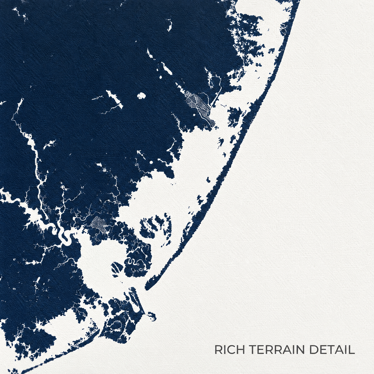 Long Beach Island vertical canvas map in Navy, map detail