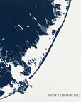Long Beach Island vertical canvas map in Navy, map detail