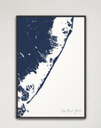 Long Beach Island vertical canvas map, Navy, Black Frame