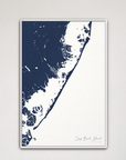 Long Beach Island vertical canvas map, Navy, White Frame