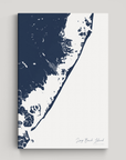 Long Beach Island vertical canvas map, Navy, No Frame