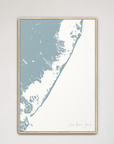 Long Beach Island vertical canvas map, Soft Blue, Natural Oak