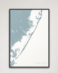 Long Beach Island vertical canvas map, Soft Blue, Black Frame