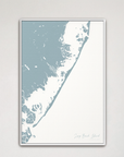 Long Beach Island vertical canvas map, Soft Blue, White Frame