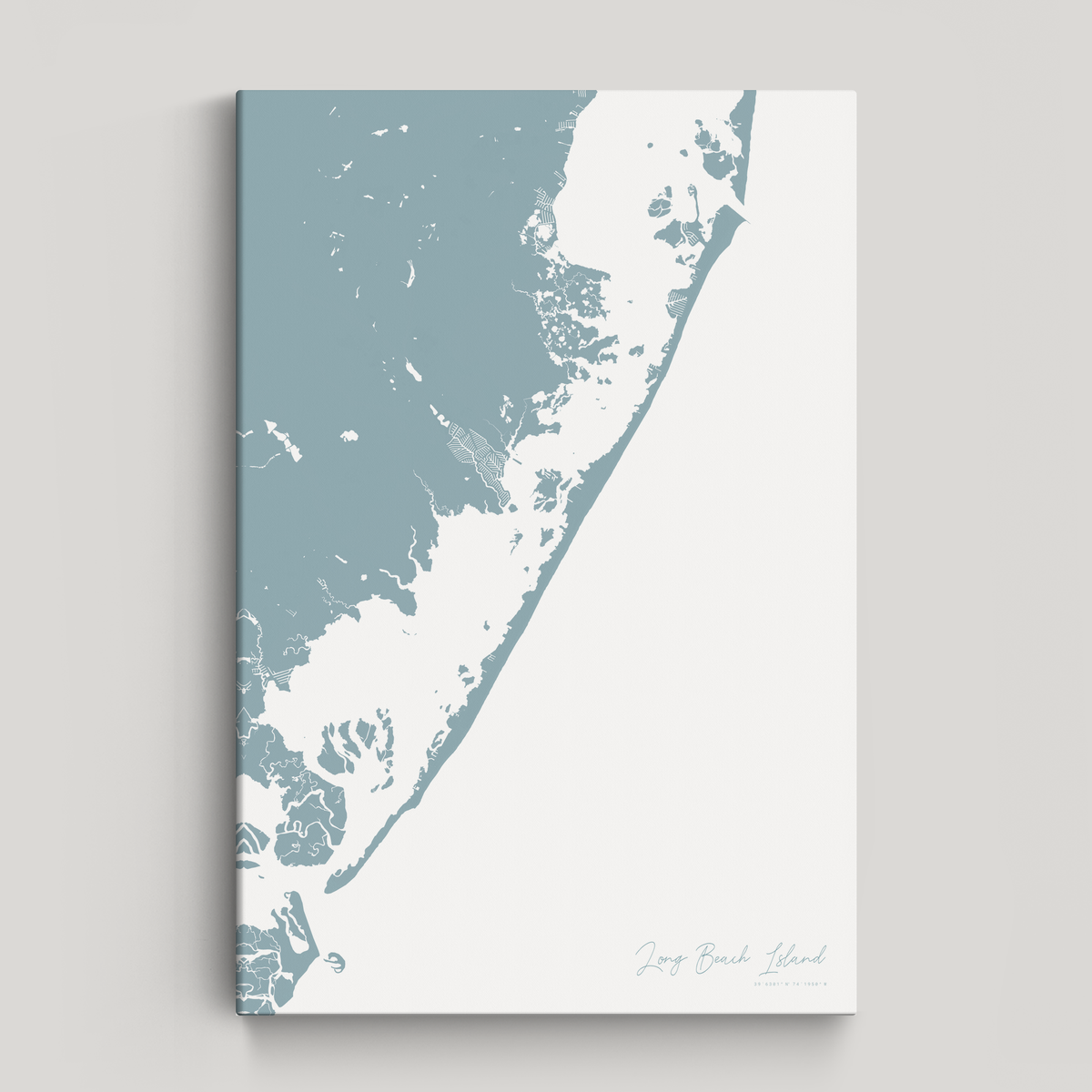 Long Beach Island vertical canvas map, Soft Blue, No Frame