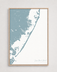 Long Beach Island vertical canvas map, Soft Blue, Light Wood