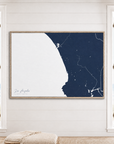 Los Angeles horizontal canvas map in Navy, window interior