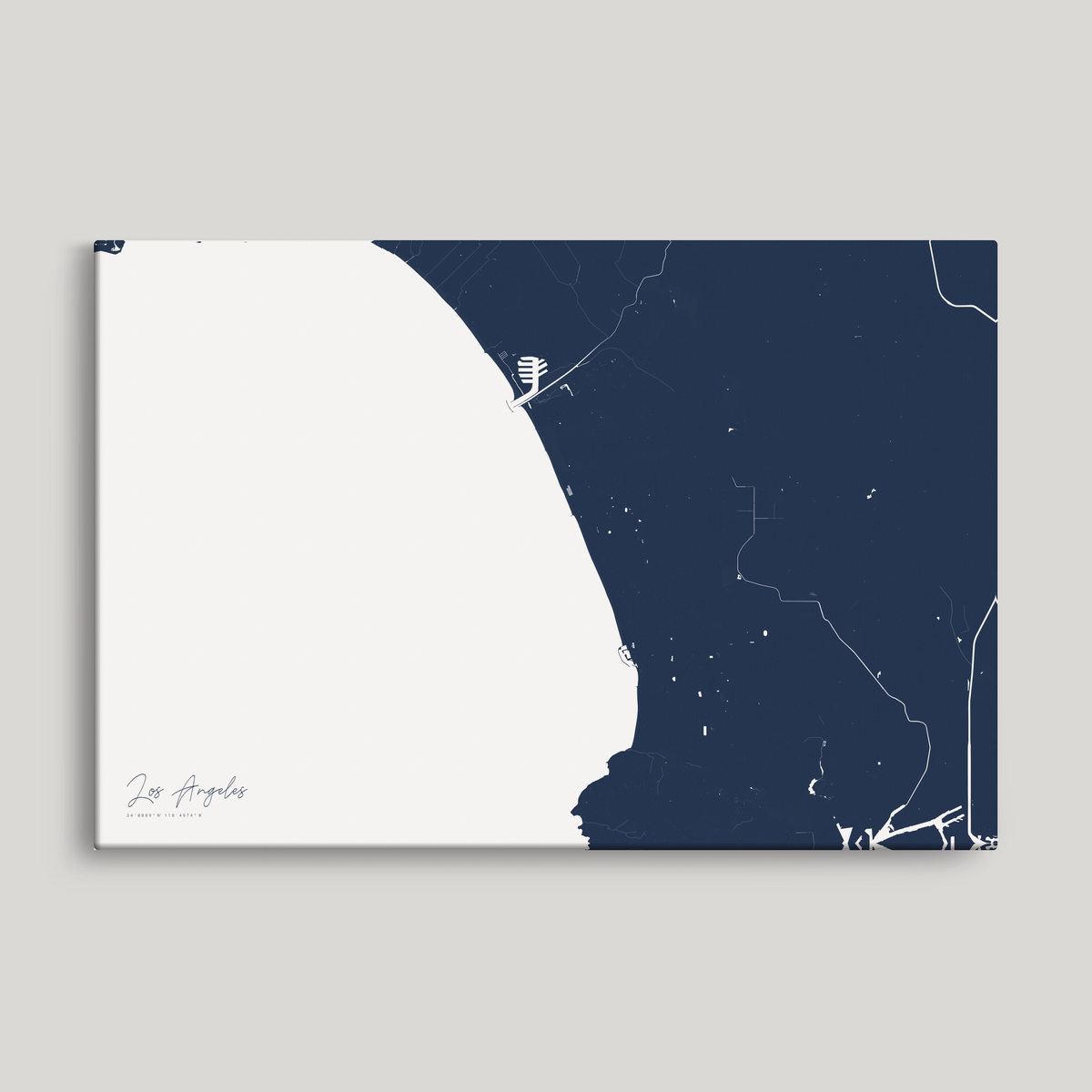 Los Angeles horizontal canvas map, Navy, No Frame