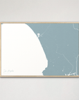 Los Angeles horizontal canvas map, Soft Blue, Natural Oak