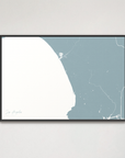 Los Angeles horizontal canvas map, Soft Blue, Black Frame