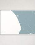 Los Angeles horizontal canvas map, Soft Blue, White Frame