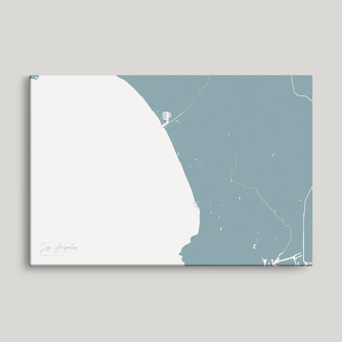 Los Angeles horizontal canvas map, Soft Blue, No Frame