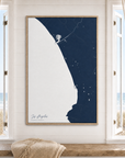 Los Angeles vertical canvas map in Navy, window interior