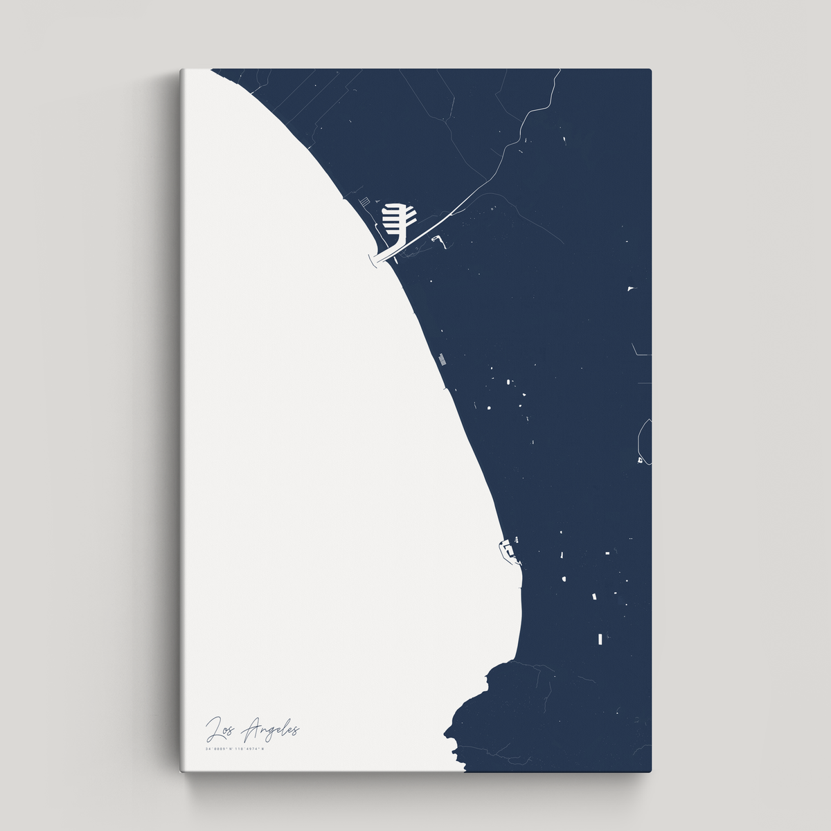Los Angeles vertical canvas map, Navy, No Frame
