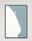 Los Angeles vertical canvas map, Soft Blue, Black Frame
