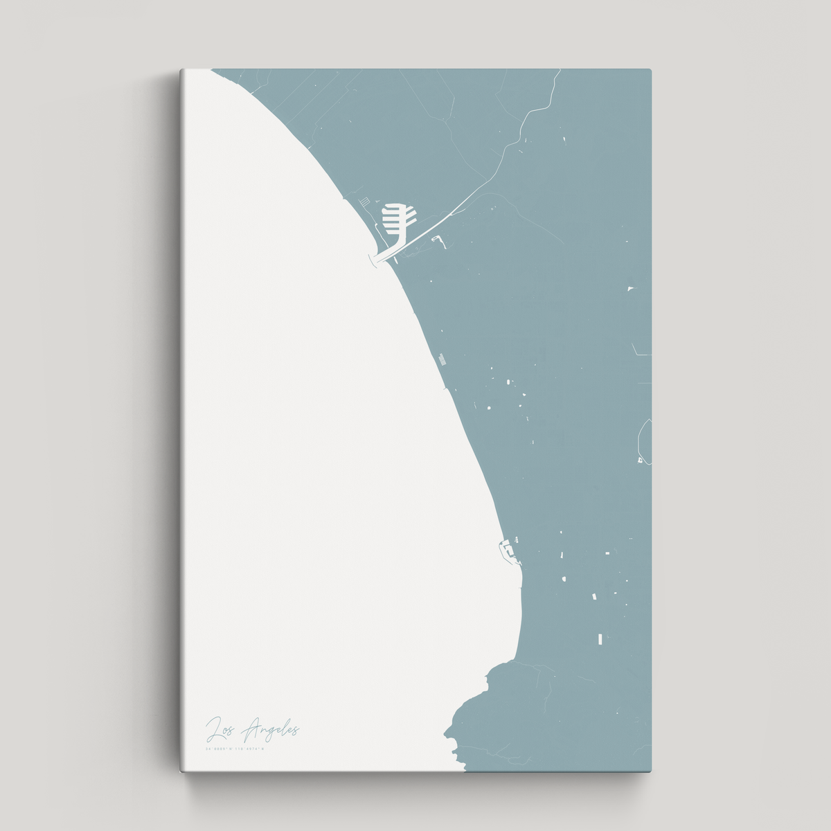 Los Angeles vertical canvas map, Soft Blue, No Frame