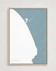 Los Angeles vertical canvas map, Soft Blue, Light Wood