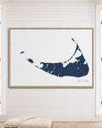 Nantucket horizontal canvas map in Navy, window interior