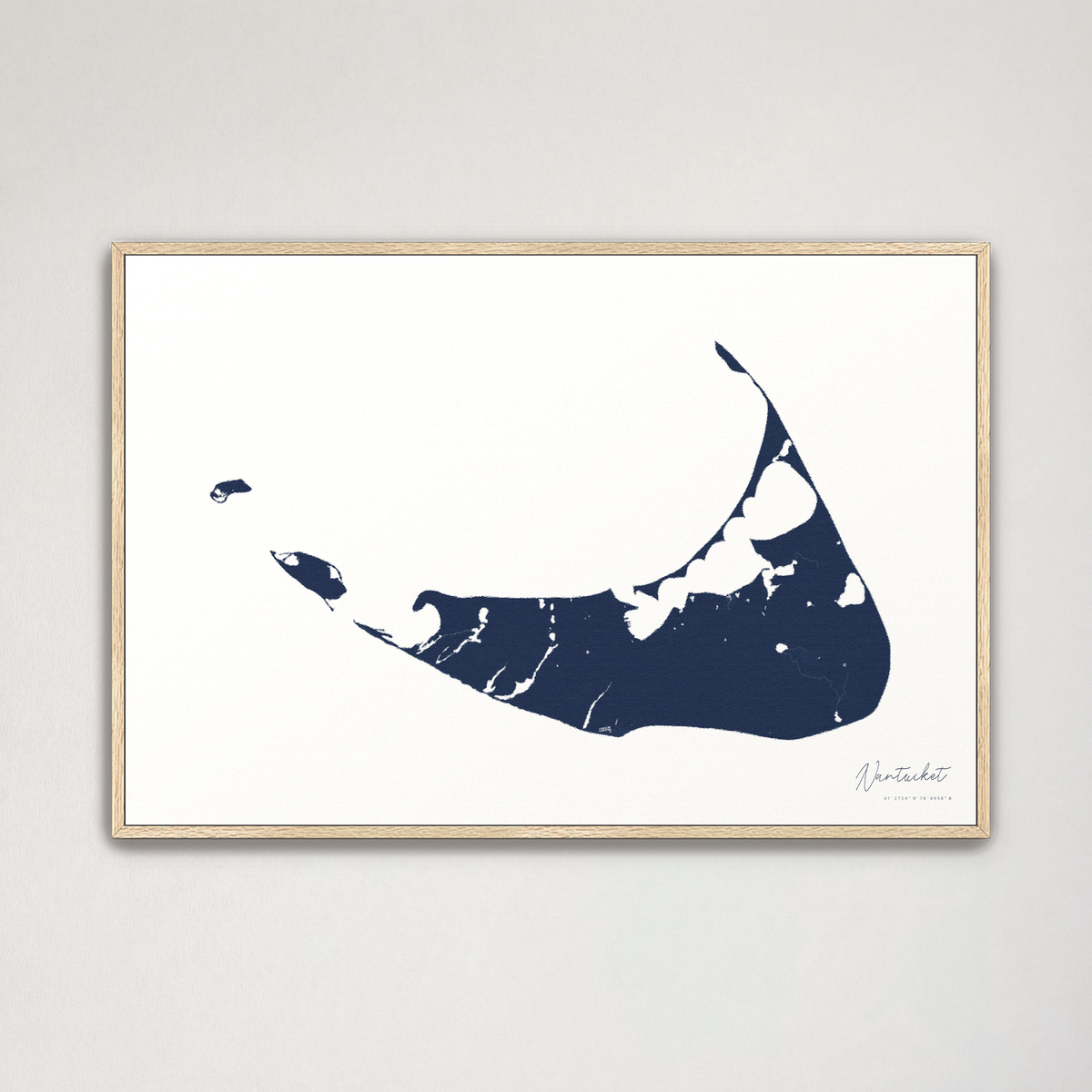 Nantucket horizontal canvas map, Navy, Natural Oak