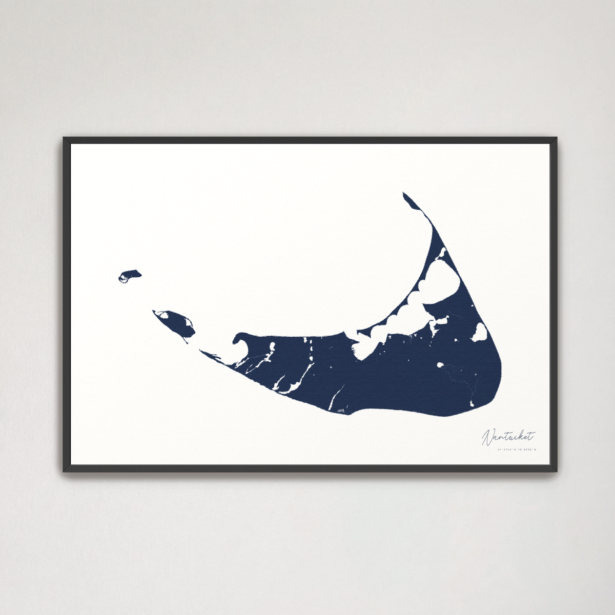 Nantucket horizontal canvas map, Navy, Black Frame