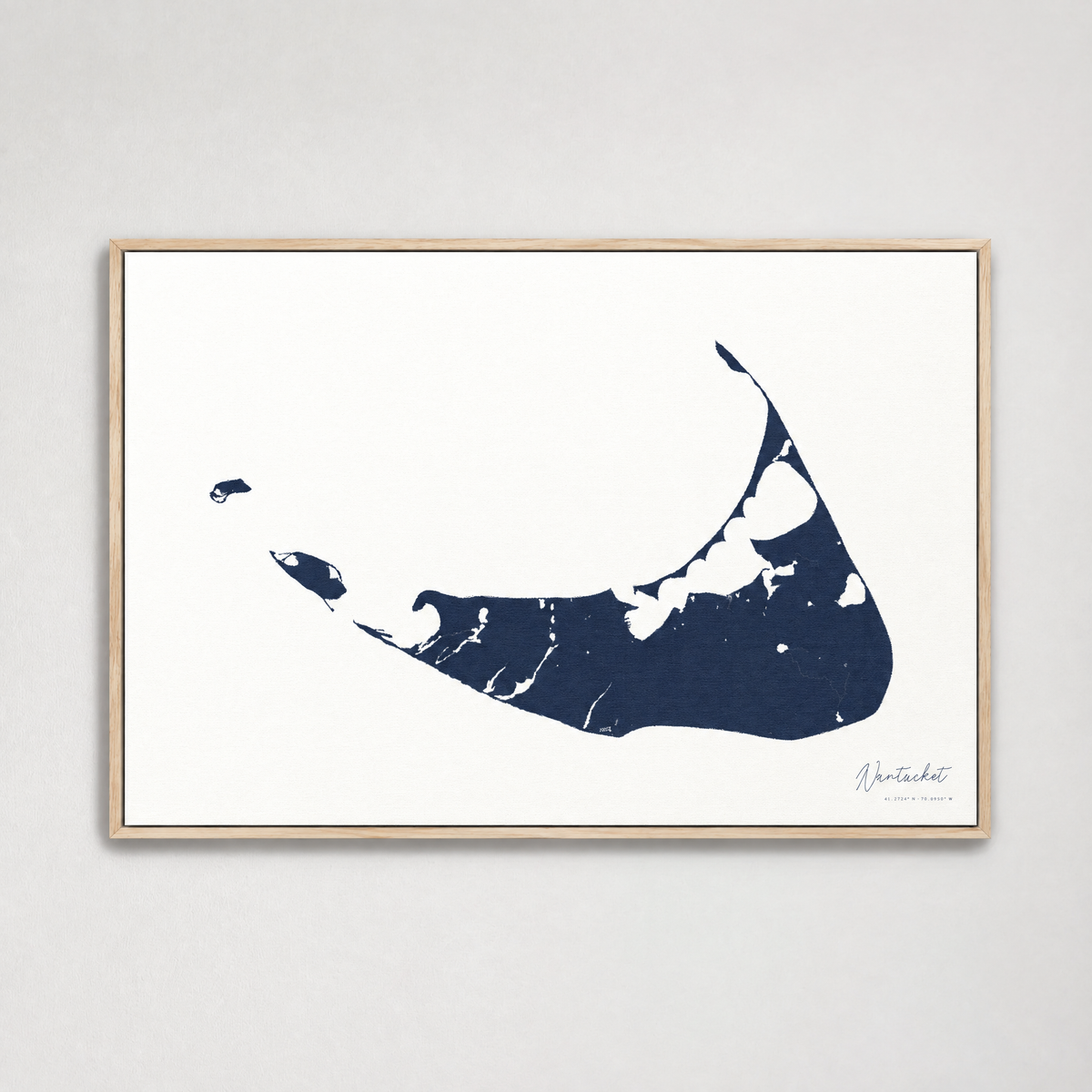 Nantucket horizontal canvas map, Navy, Light Wood