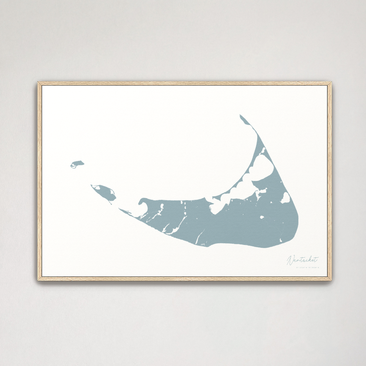 Nantucket horizontal canvas map, Soft Blue, Natural Oak