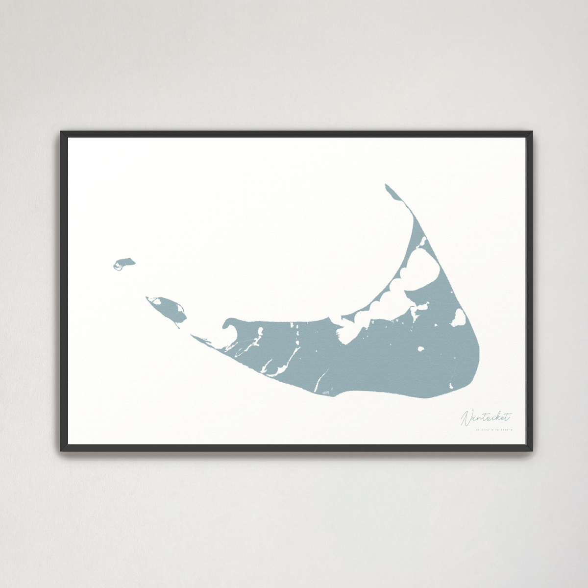 Nantucket horizontal canvas map, Soft Blue, Black Frame