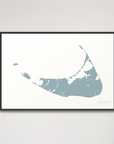 Nantucket horizontal canvas map, Soft Blue, Black Frame