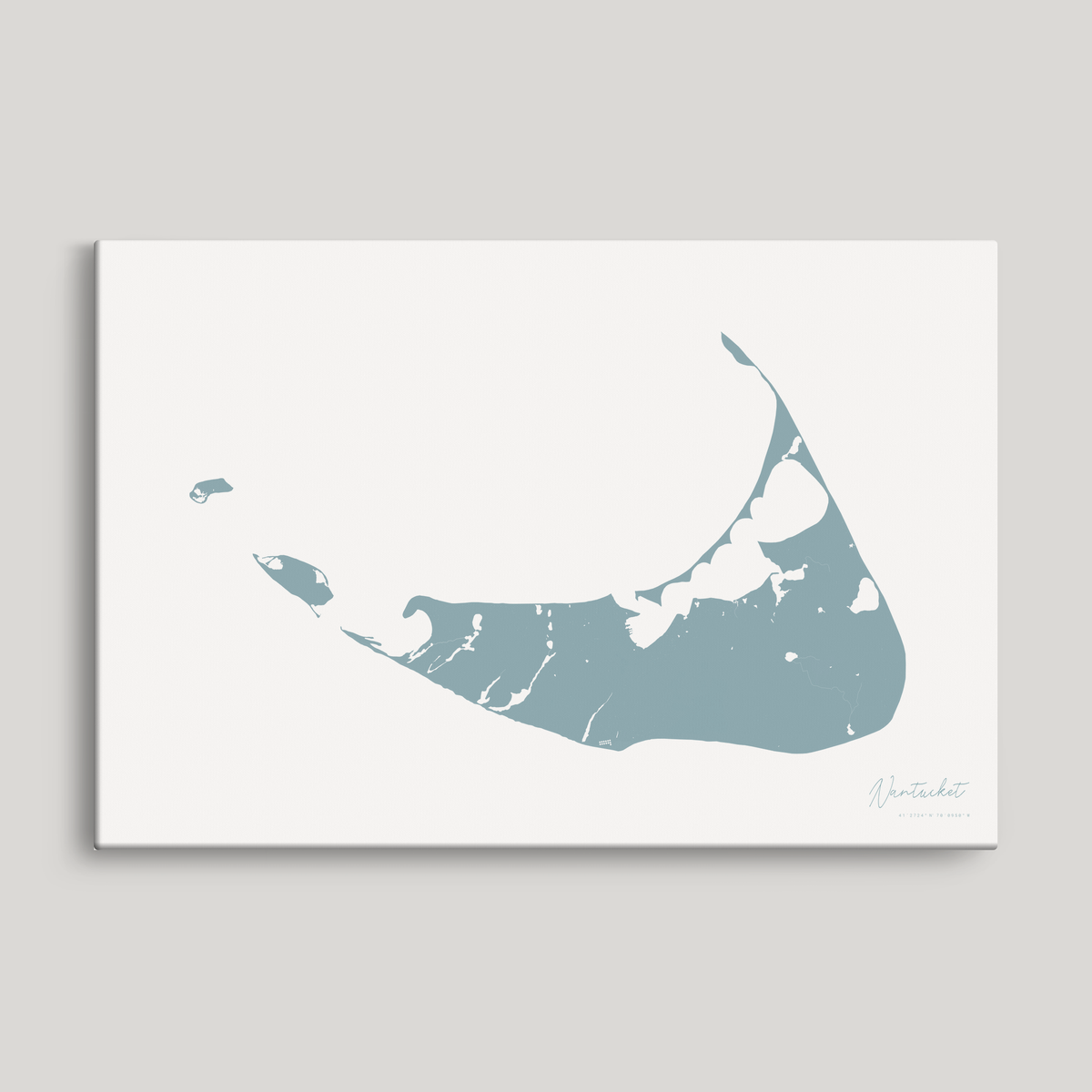 Nantucket horizontal canvas map, Soft Blue, No Frame