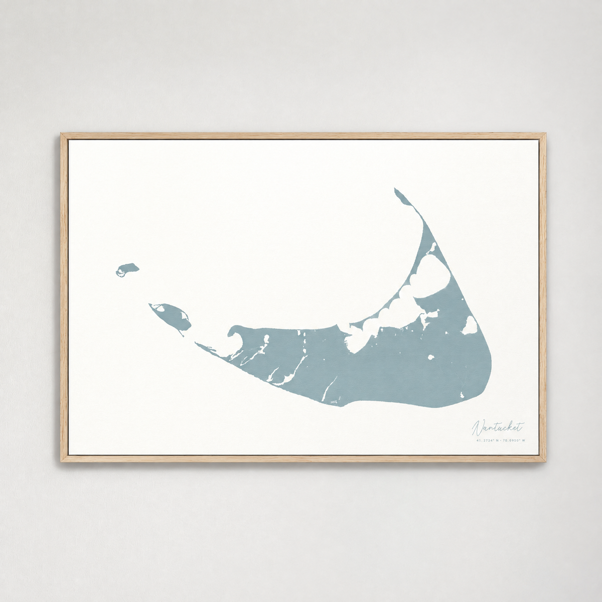Nantucket horizontal canvas map, Soft Blue, Light Wood
