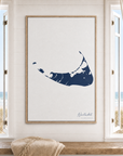 Nantucket vertical canvas map in Navy, window interior