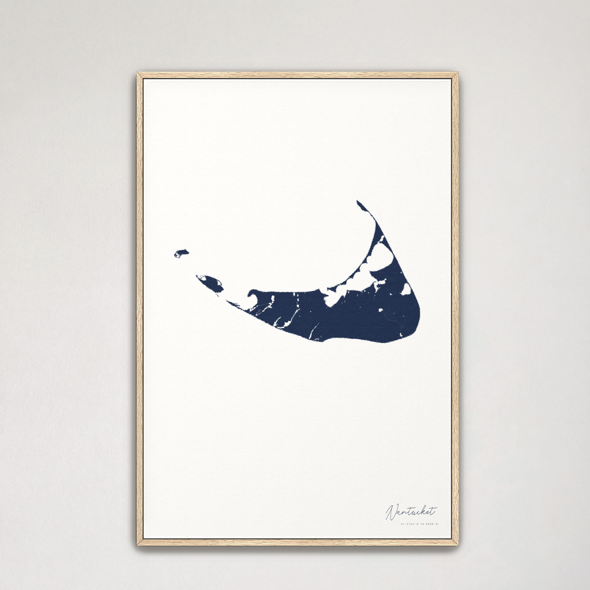 Nantucket vertical canvas map, Navy, Natural Oak