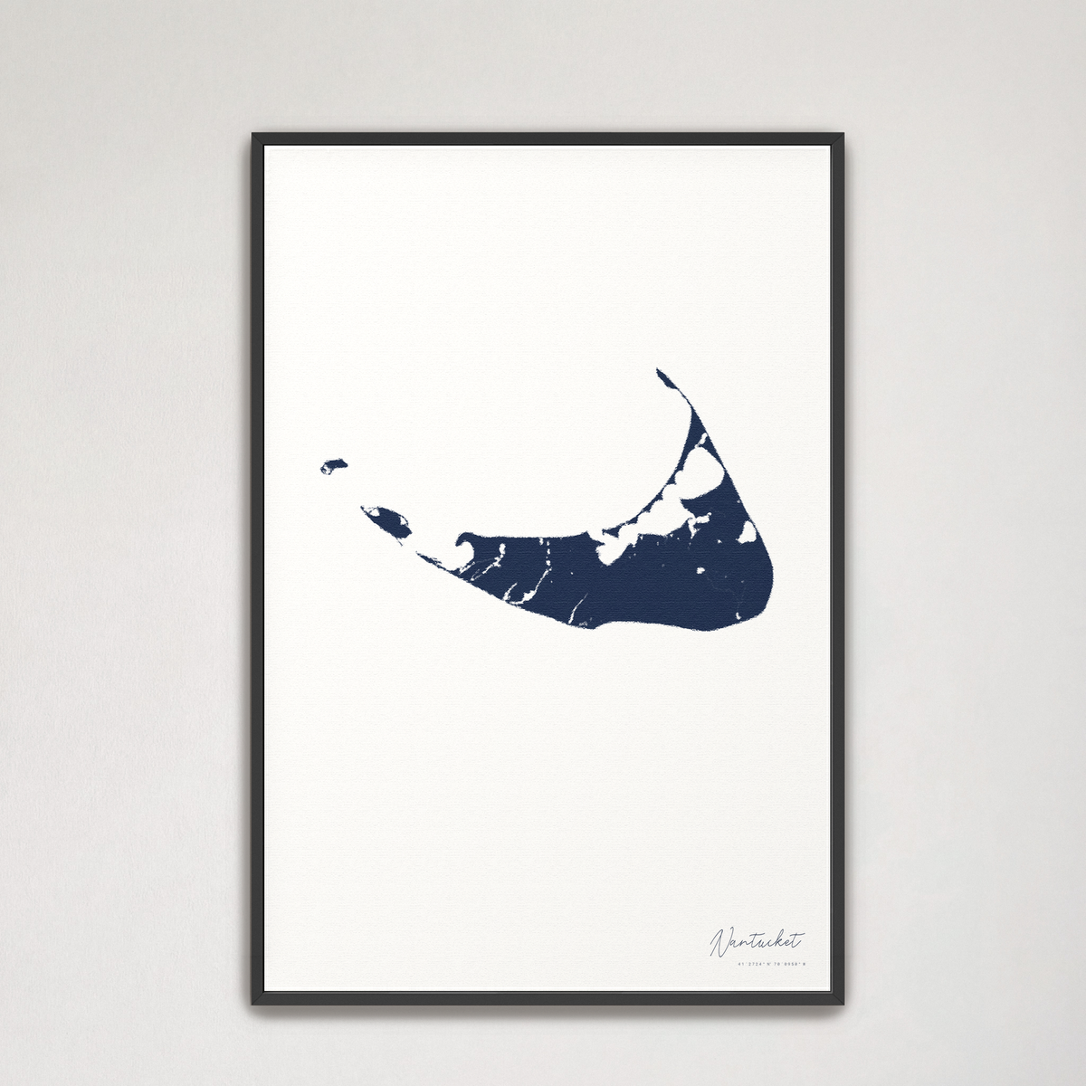 Nantucket vertical canvas map, Navy, Black Frame