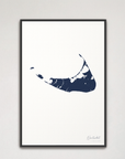 Nantucket vertical canvas map, Navy, Black Frame